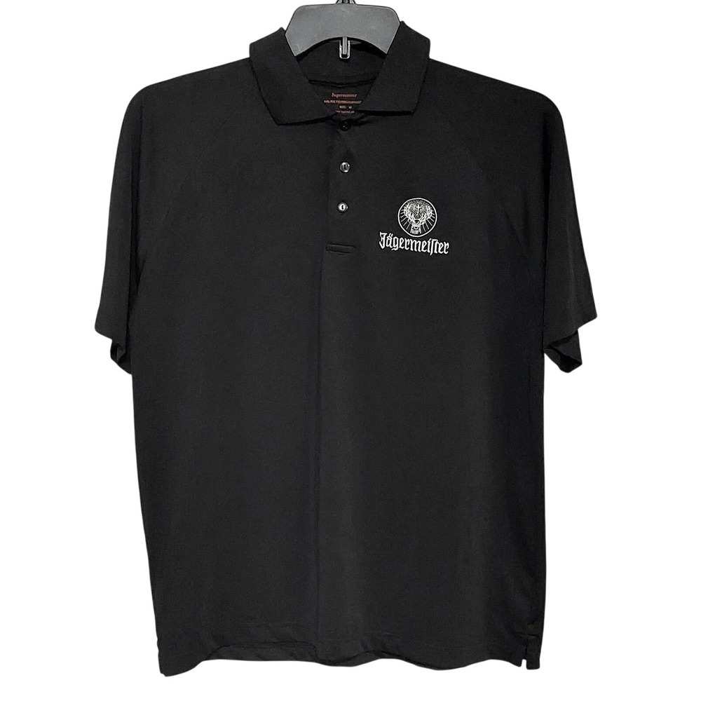 Jagermeister  Golf Polo Shirt Mens Medium Black Embroidered Logo Short Sleeve